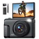 4K 64MP Digital Camera Photo Camera: 16X Digital Zoom Compact Camera with 2 Inch IPS Folding Display Camera - Gift Beginners Teenagers Kids - Mini Retro Vlog Camera Black