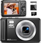 Digital Camera 4K 64MP, 2.8 Inch UHD Autofocus Camera Photo Camera, 32GB Card & Battery, 16X Digital Zoom Rechargeable Portable Compact Cameras for Beginners Teenagers