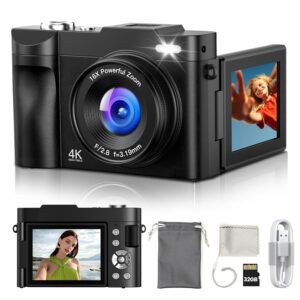 Digital Camera 4K Camera Photo Camera 50MP: 3 Inch 180° Flip Screen Digital Camera for Vlog - Vintage Photo Camera Children - Autofocus Camera - Gifts for Teenagers Boys Girls...