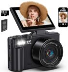 Digital Camera 5K 75MP Camera Photo Camera and Vlogging with WiFi, 64GB Card, 18X Digital Zoom, 3.0 Inch LCD 180° Compact Camera for Travel, YouTube, Beginners and Adults (Black)