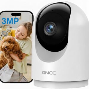 GNCC Indoor Surveillance Camera, 2K Camera, Indoor Surveillance, 360° WiFi Camera, Indoor Dog Camera with App, Baby Monitor with Camera, Two-Way Audio, Motion Detection, Night...