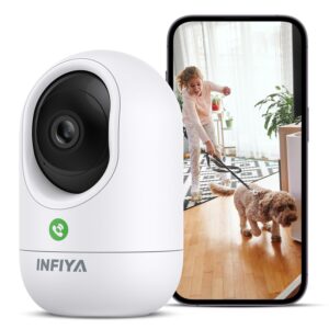 INFIYA Indoor Surveillance Camera, 2K Camera, Indoor Surveillance, Baby Monitor with Camera, WiFi Indoor Camera, Dog Camera with App, One-Touch Call, Automatic Tracking, Night...
