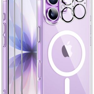 ivencase Magnetic Case Compatible with iPhone 17 Case for Mag Safe with 2 Protective Films and 2 Pieces Camera Protection Military Standard Protection, PC Scratch Resistant Back...