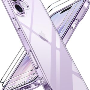 ivoler Never Yellowing Clear Case for iPhone 17 6.3 Inch, with 2 Pieces Tempered Glass Protection, Military Protection, Shockproof, Transparent Protective Case, Mobile Phone Case