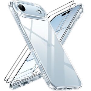 ivoler Never Yellowing Clear Case for iPhone Air/iPhone 17 Air, 1 Mobile Phone Case with 2 Pieces Tempered Glass Protection, Military Protection, Shockproof, Transparent...