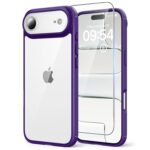 TAURI Case for Air 2025 6.6 Inch with Tempered Glass Film, Full Camera Protection, [Anti-Yellowing] Shockproof Military Standard Transparent Mobile Phone Case - Dark Purple