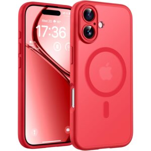 TOCOL MagSafe Case for iPhone 17, Full Camera Protection, Built-in Magnetic Ring, Shockproof, Scratch-Resistant, Translucent Matt Mobile Phone Case for iPhone 17, 6.3 Inches, Red